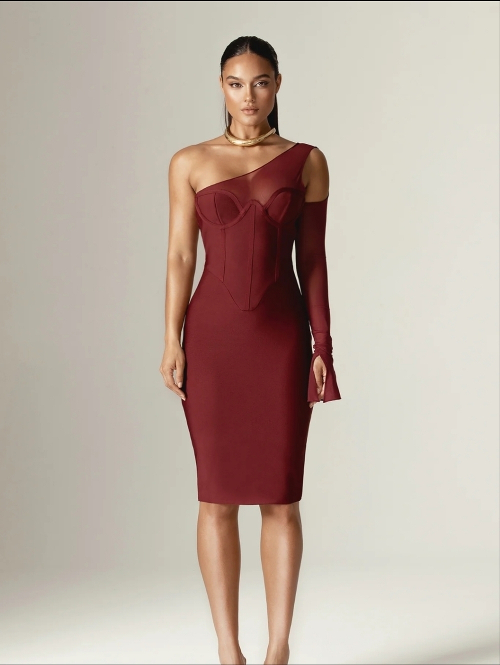 NWT ALIEVA NAOMI‎ MESH BANDAGE MIDI DRESS